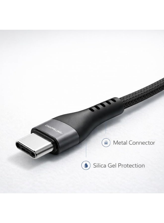 تشابي لاين  CHAPPELINE كابل USB-C إلى USB-C، 60 واط، 1200 ملم، شحن سريع، أسود، معدن وسيليكا جيل، موديل CA2 - Image 5